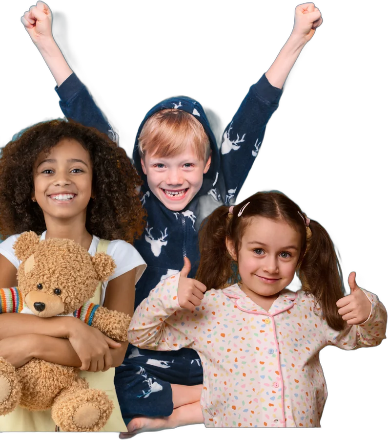 Kids in pajamas cheering