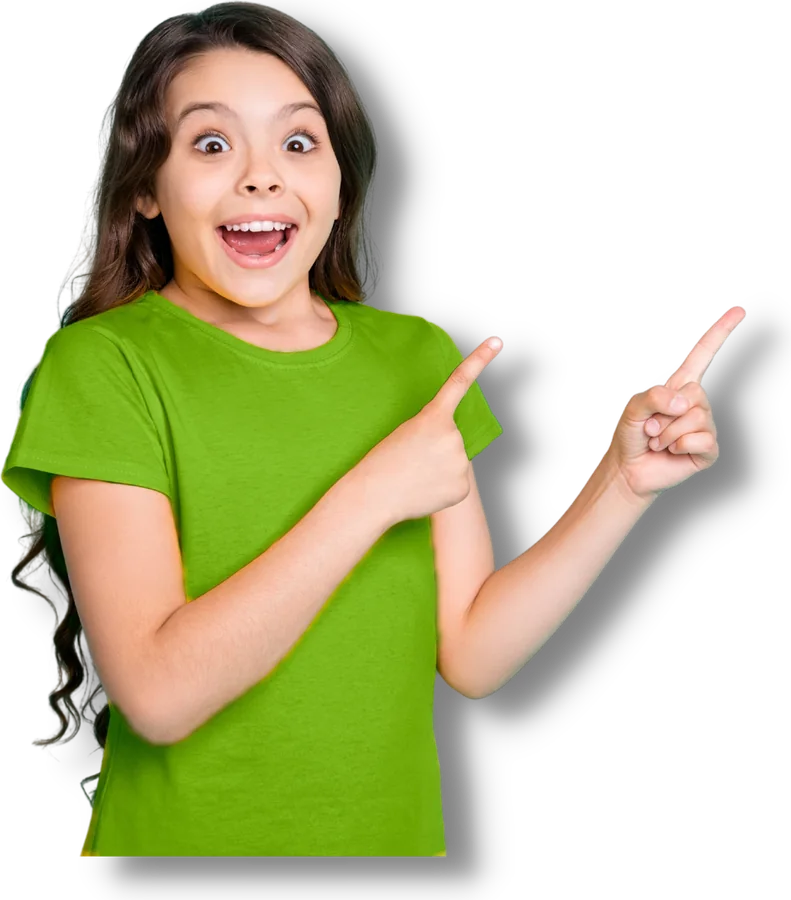 Excited girl pointing